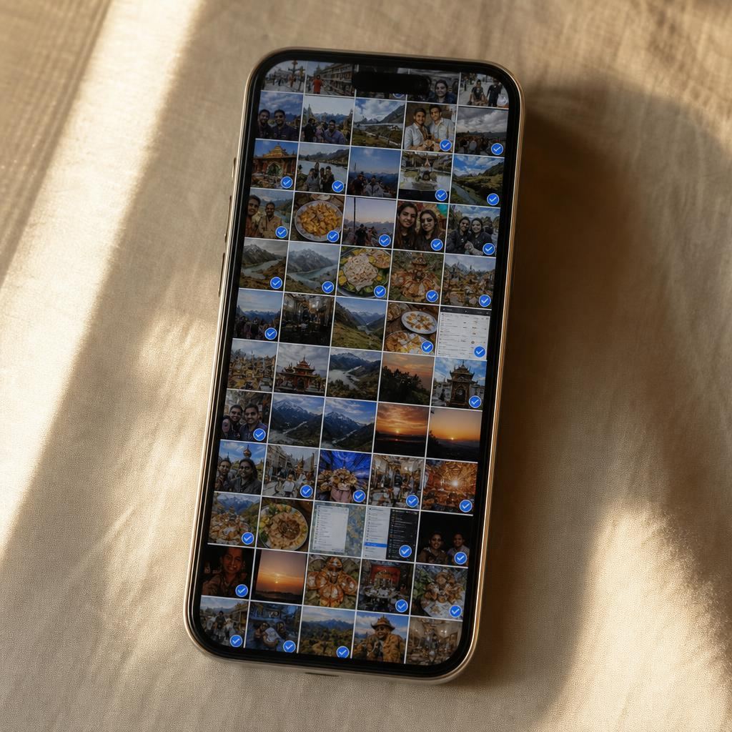 A scattered camera roll of unsorted travel photos